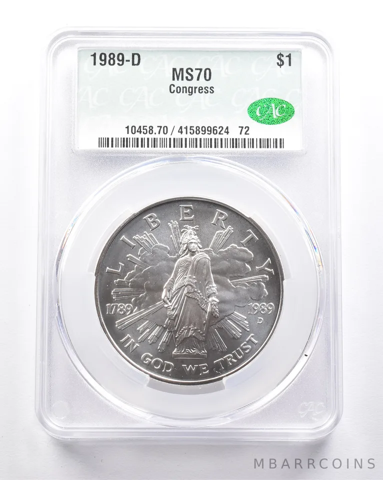 MS70 1989-D Congress Bicentennial Commemorative Dollar CAC CACG *6292