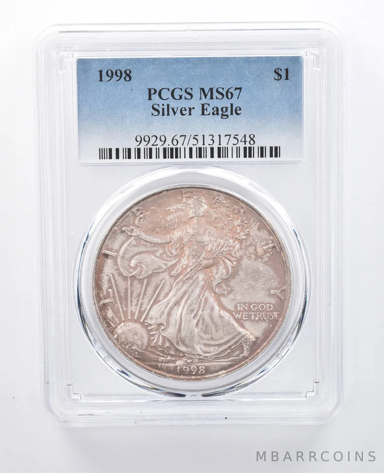 1998 American Silver Eagle MS67 PCGS Pink Tone *8006
