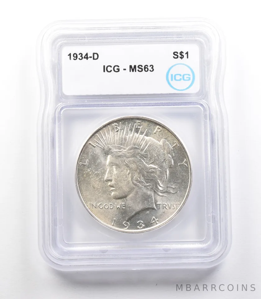 1934-D Peace Silver Dollar MS63 ICG *2411