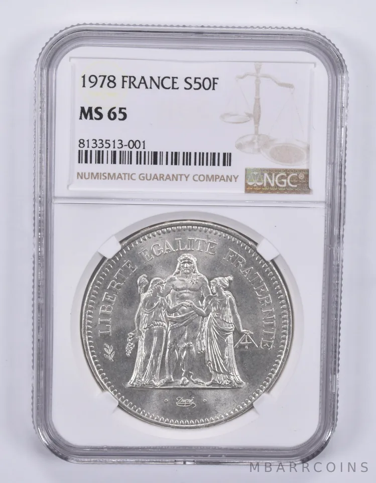 1978 France 50 Francs Silver MS65 NGC Brown Label