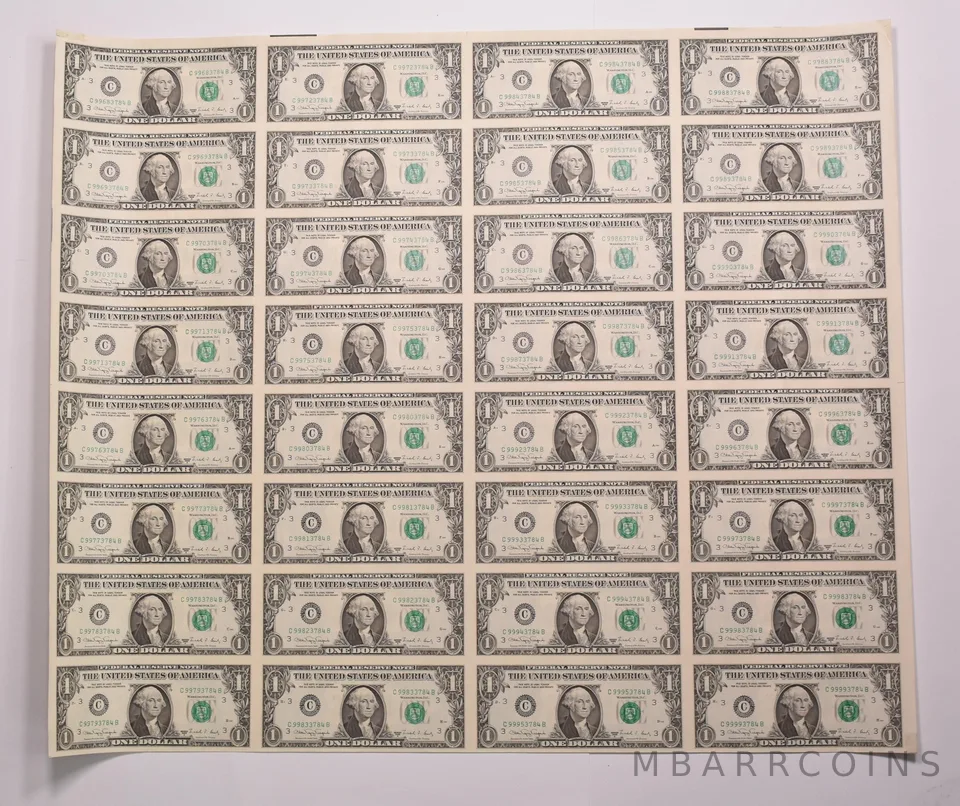 Lot (32) 1988 A $1 Philadelphia PA FRN Green Seal Uncut Sheet a8160