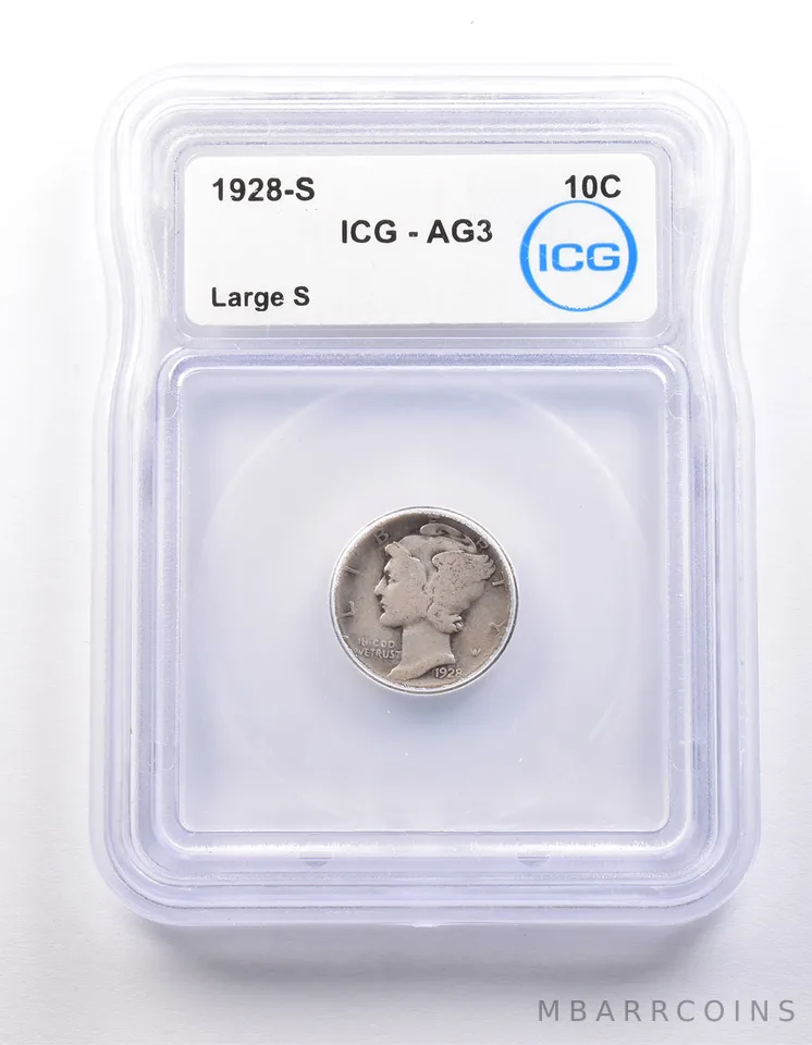 1928-S Mercury Dime Large S AG3 ICG a9877