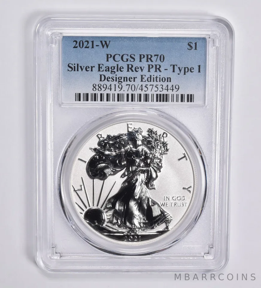 2021-W Silver Eagle Reverse Proof Type 1 Designer Edition PR70 PCGS