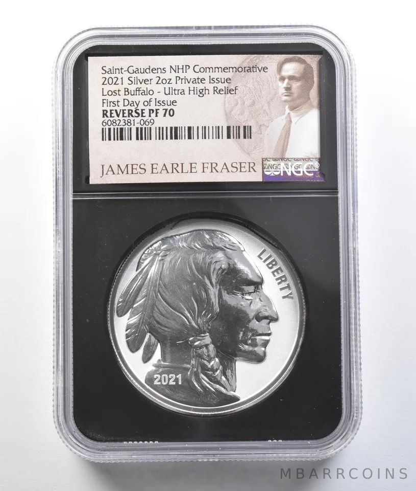 2021 2 Oz Silver Private Issue Lost Buffalo Ultra HR FDOI Reverse PF70 NGC a1522