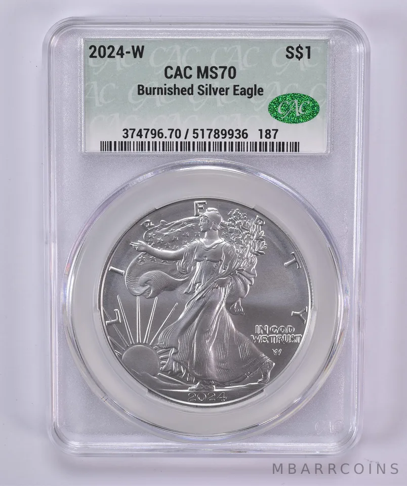 2024-W Burnished Silver Eagle MS70 CAC CACg