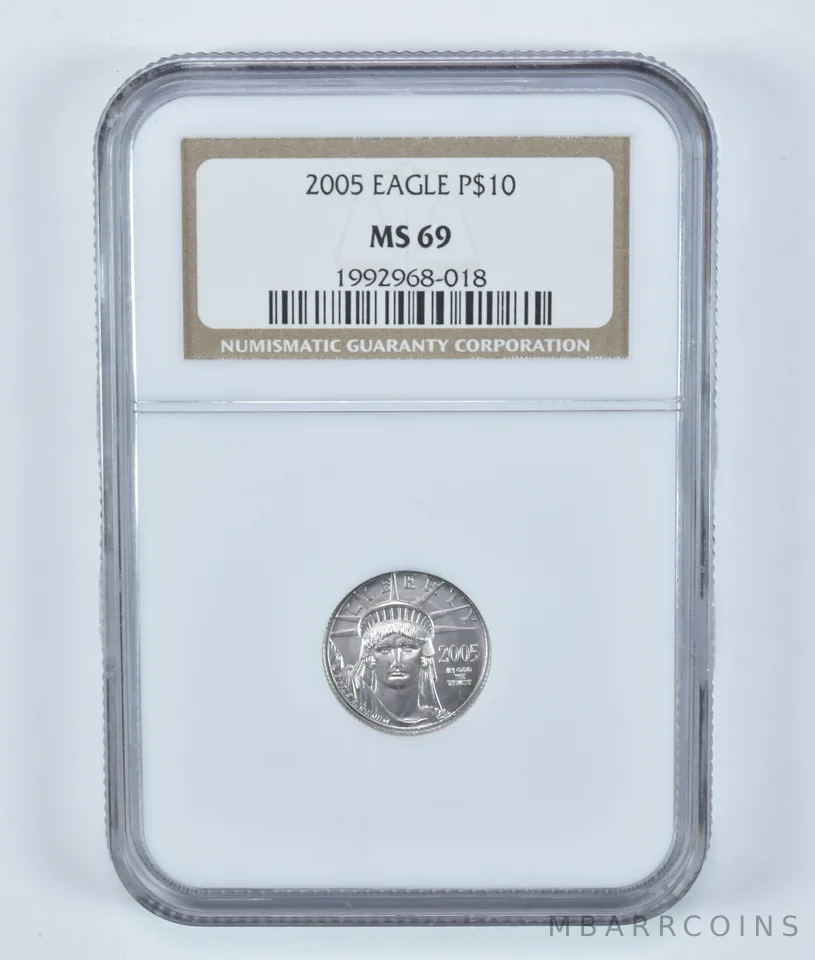 2005 $10 American Platinum Eagle 1/10 Oz Platinum MS69 NGC Brown Label
