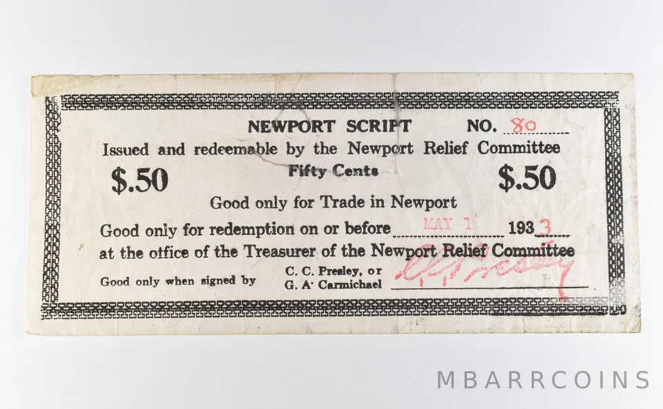 1933 50 Cent Newport OR Relief Committee Scrip *9778