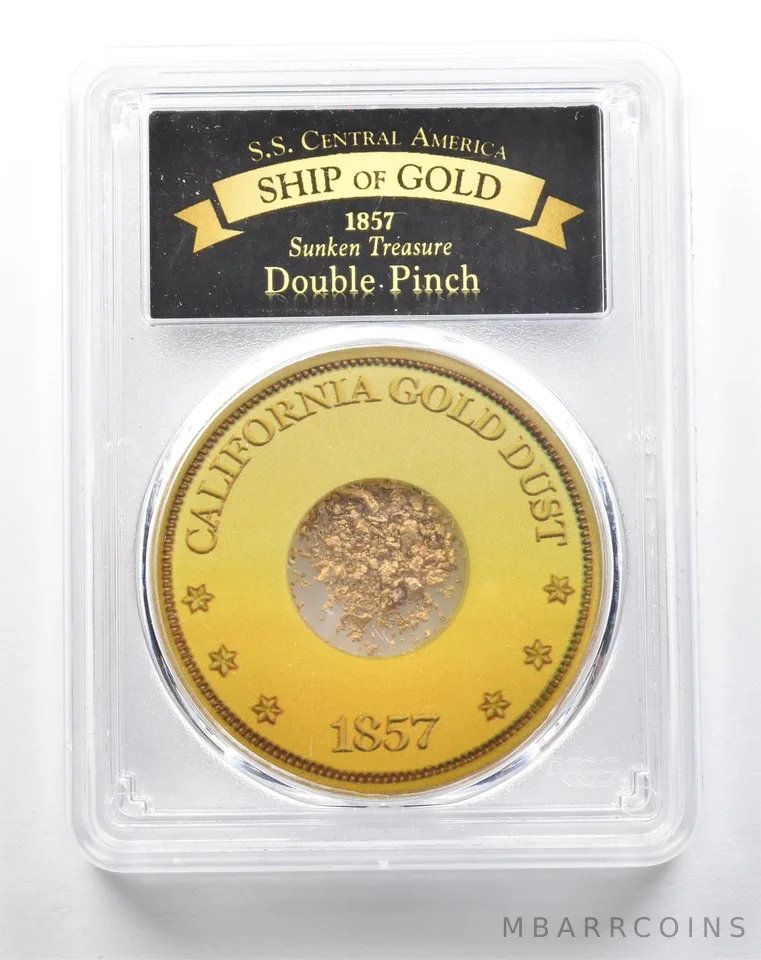 1857 SS Central America California Gold Dust Double Pinch PCGS a3874