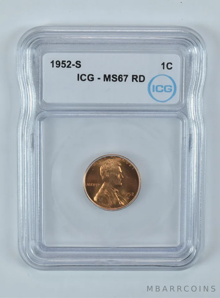 1952-S Lincoln Wheat Cent MS67 RD ICG