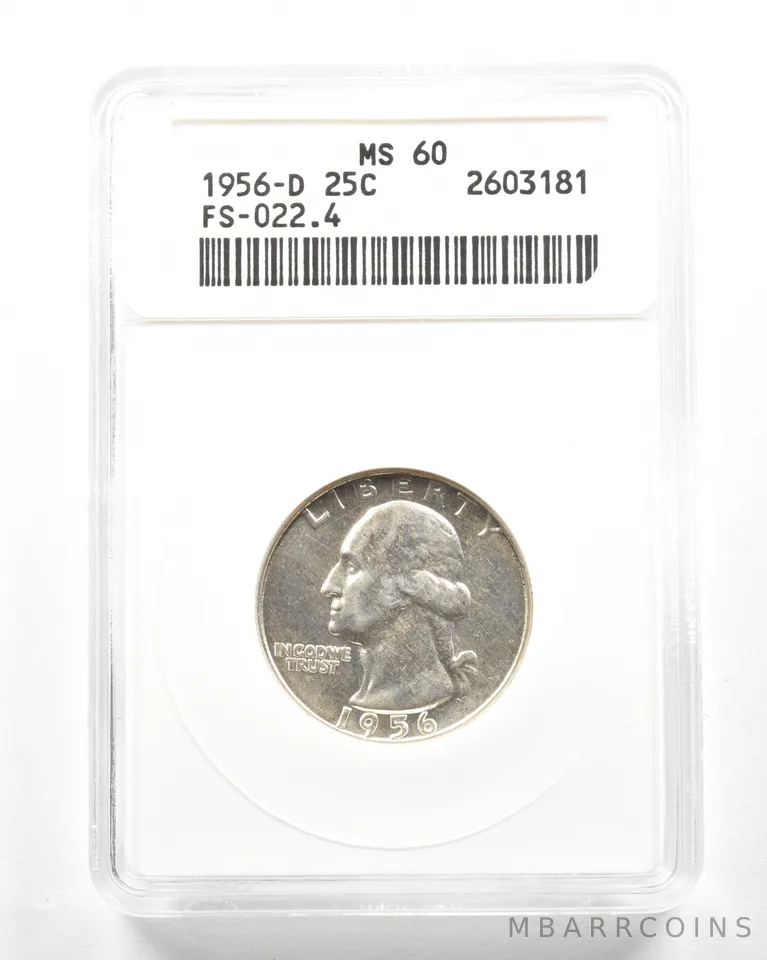 1956-D Washington Quarter FS-022.4 MS60 ANACS *2058