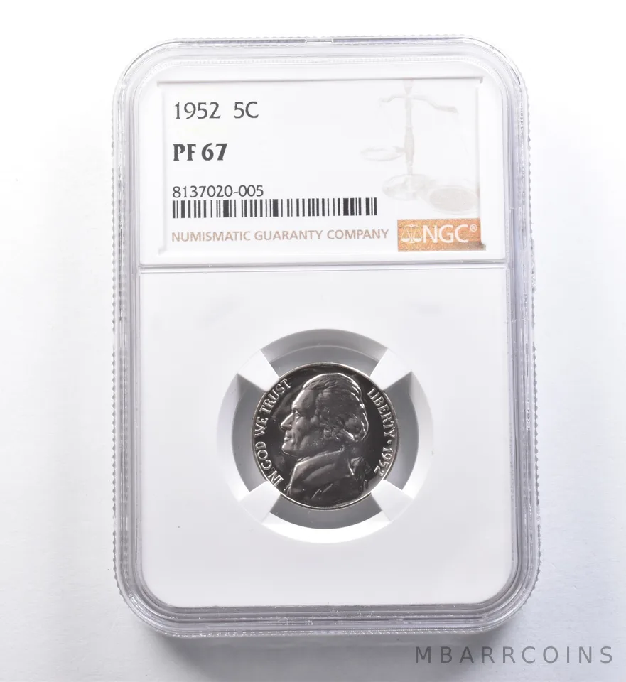1952 Jefferson Nickel PF67 NGC Great Contrast - Looks Cam a6004