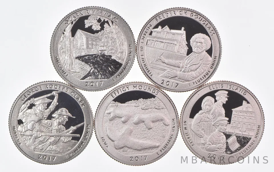 2017-S America The Beautiful Quarters (clad) From Proof Set (5 coins)