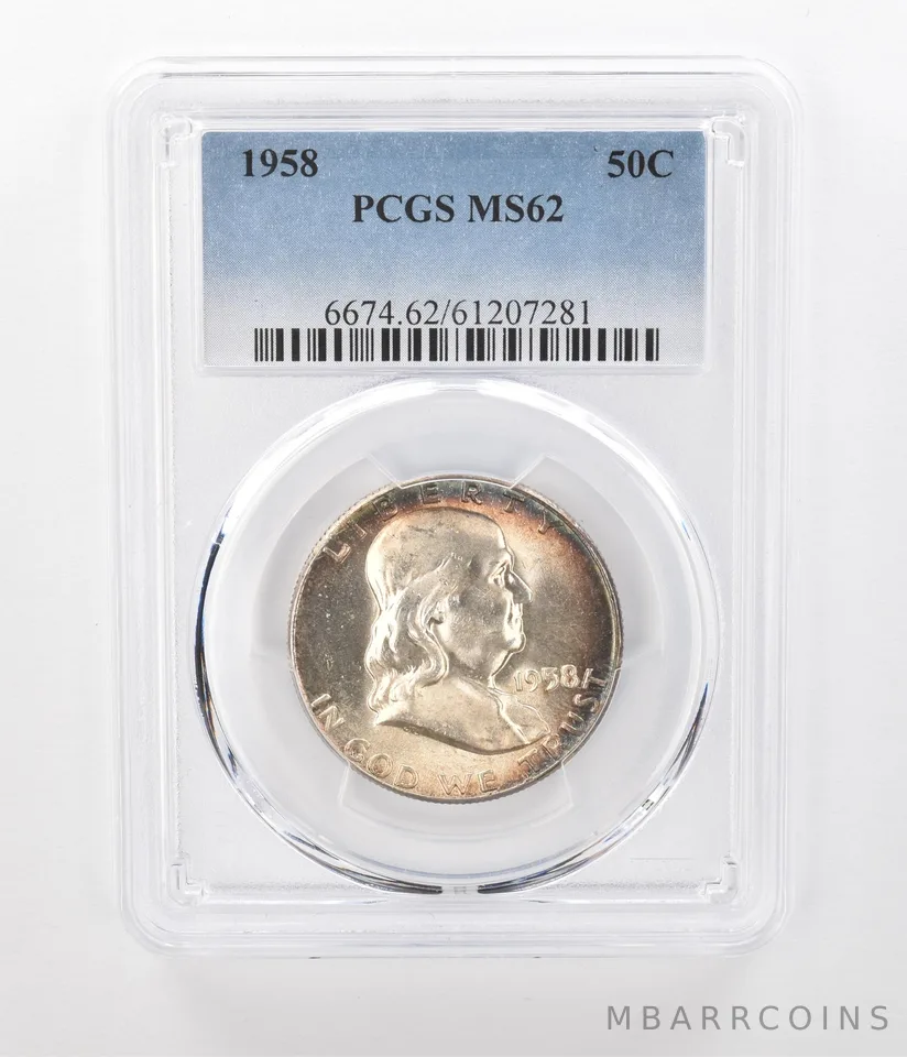 1958 Franklin Half Dollar MS62 PCGS Peripheral Tone *1140
