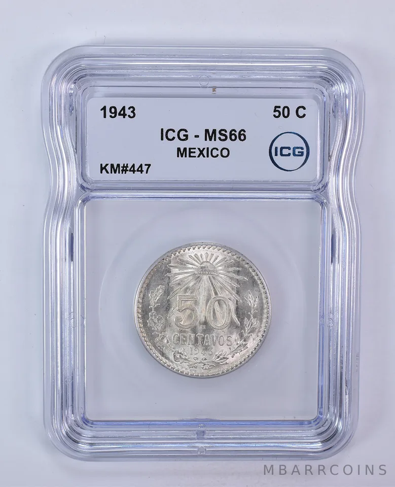1943 Mexico 50 Centavos KM#447 MS66 ICG
