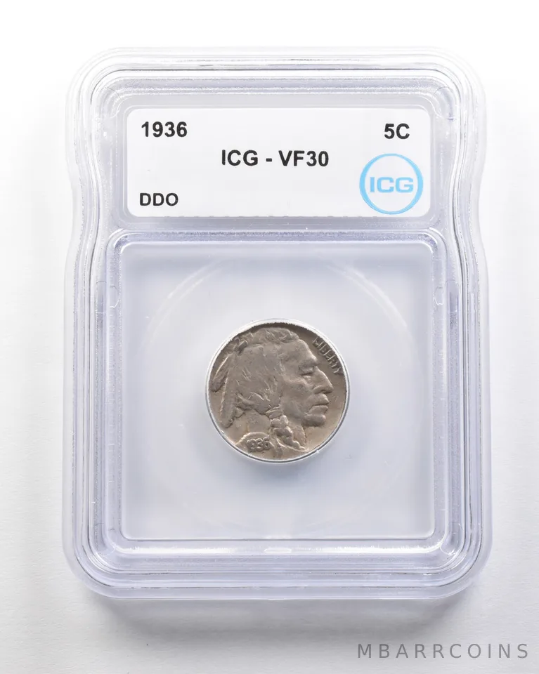 1936 Indian Head Buffalo Nickel Mint Error DDO VF30 ICG *1727