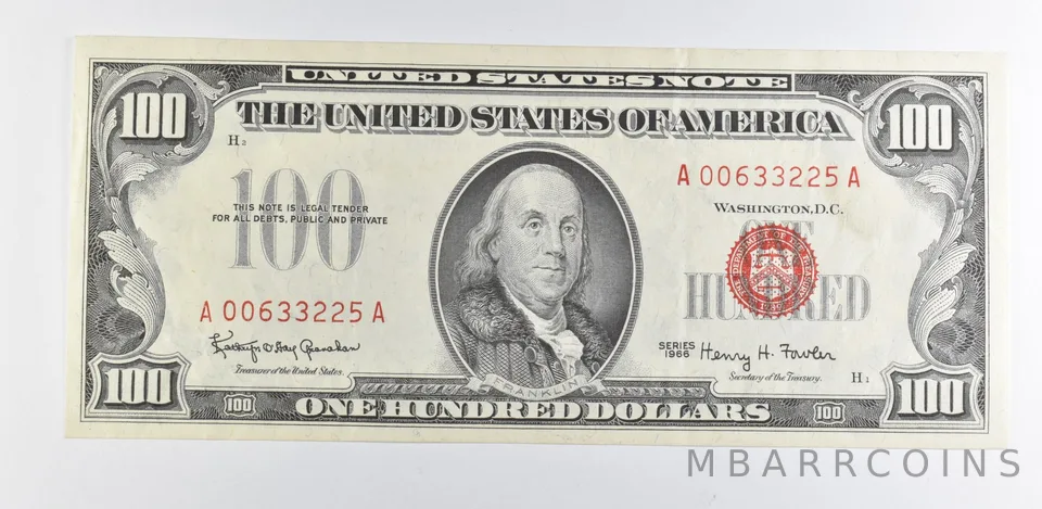1966 $100 US Legal Tender Note Red Seal a9881