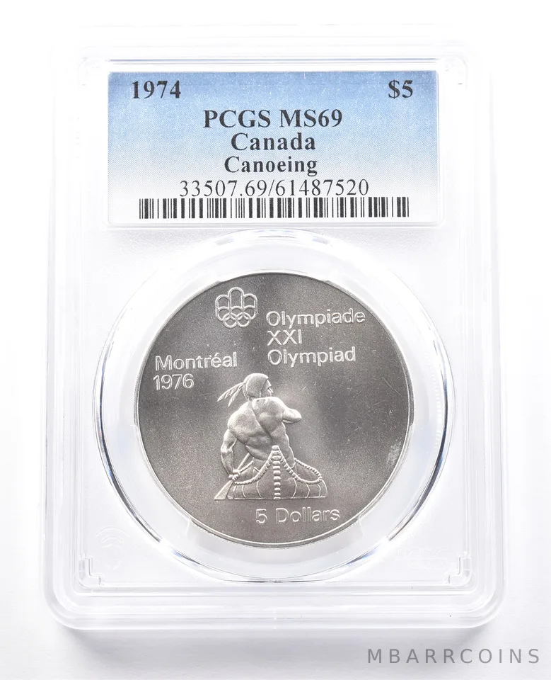 1974 Canada 5 Dollars Silver Montreal Olympics Canoeing MS69 PCGS