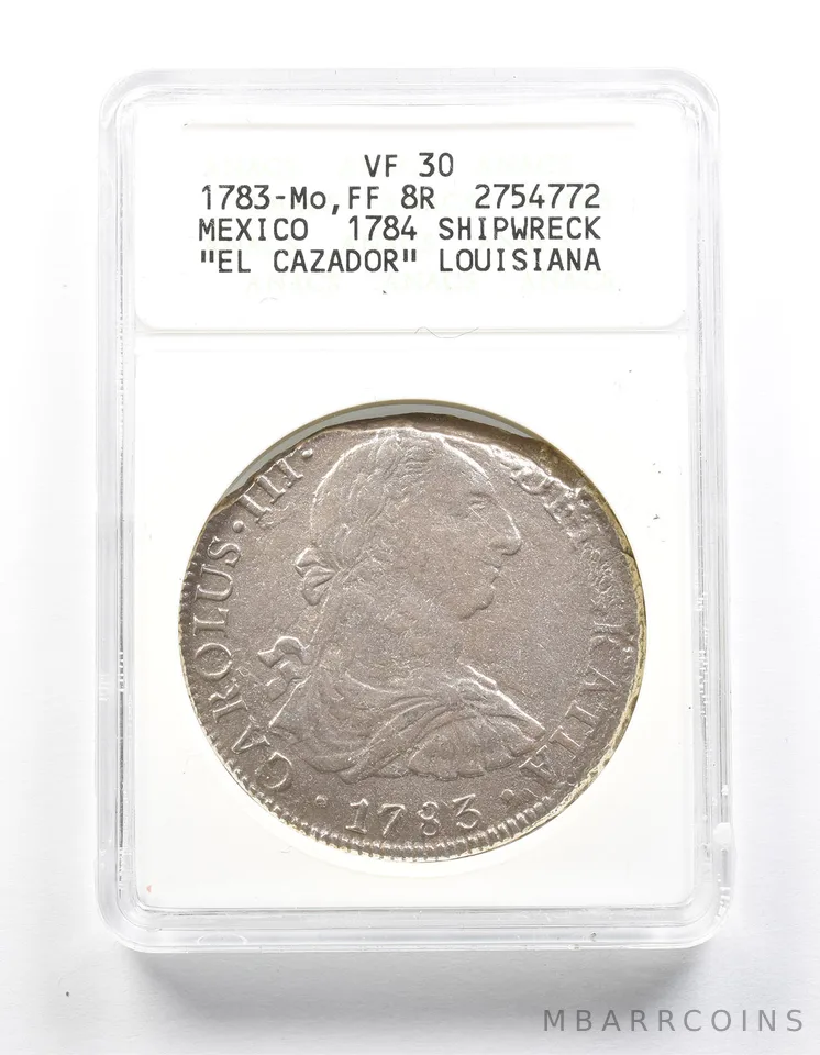 1783 Mo Mexico 8 Reales El Cazador Shipwreck VF30 ANACS a1226