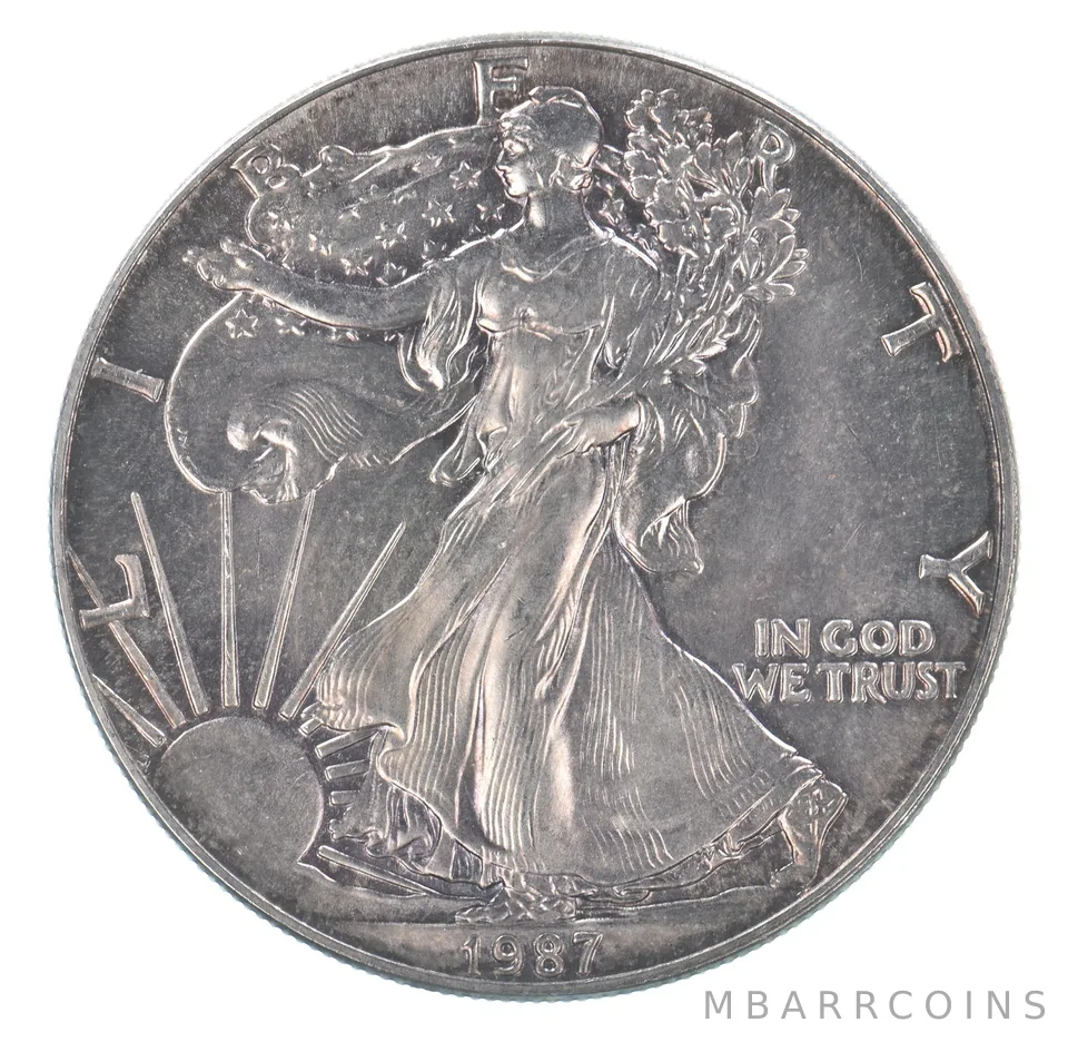 Beautiful Toned - 1987 American Silver Eagle 1 Troy Oz .999 Fine Silver *086