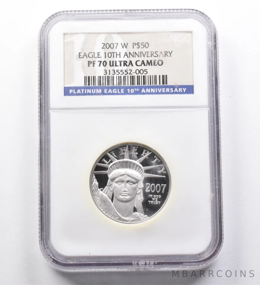 PF70 2007-W $50 American Platinum Eagle 10th Anniversary NGC a4453