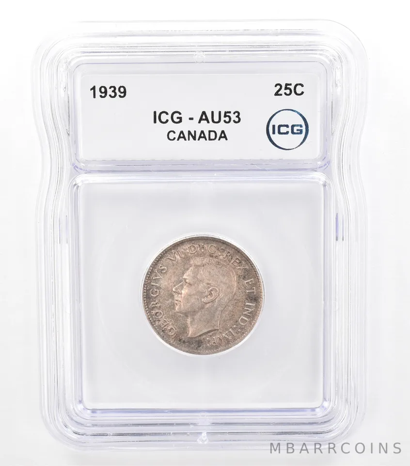 1939 Canada 25 Cents AU53 ICG Beautiful Tone *5762
