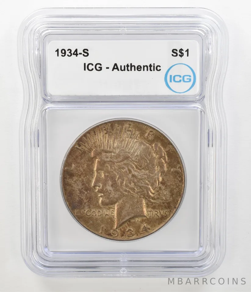 1934-S Peace Silver Dollar Authentic ICG Beautiful Tone *4535