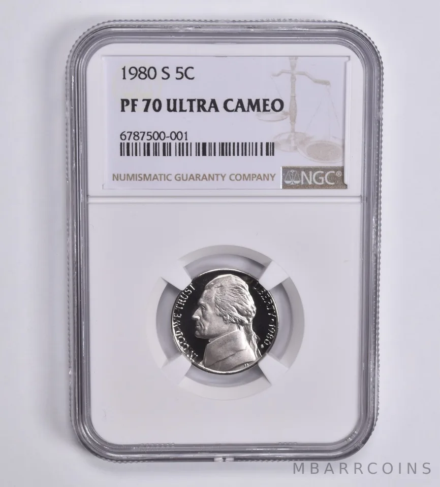 1980-S Jefferson Nickel PF70 UCAM NGC Brown Lbl