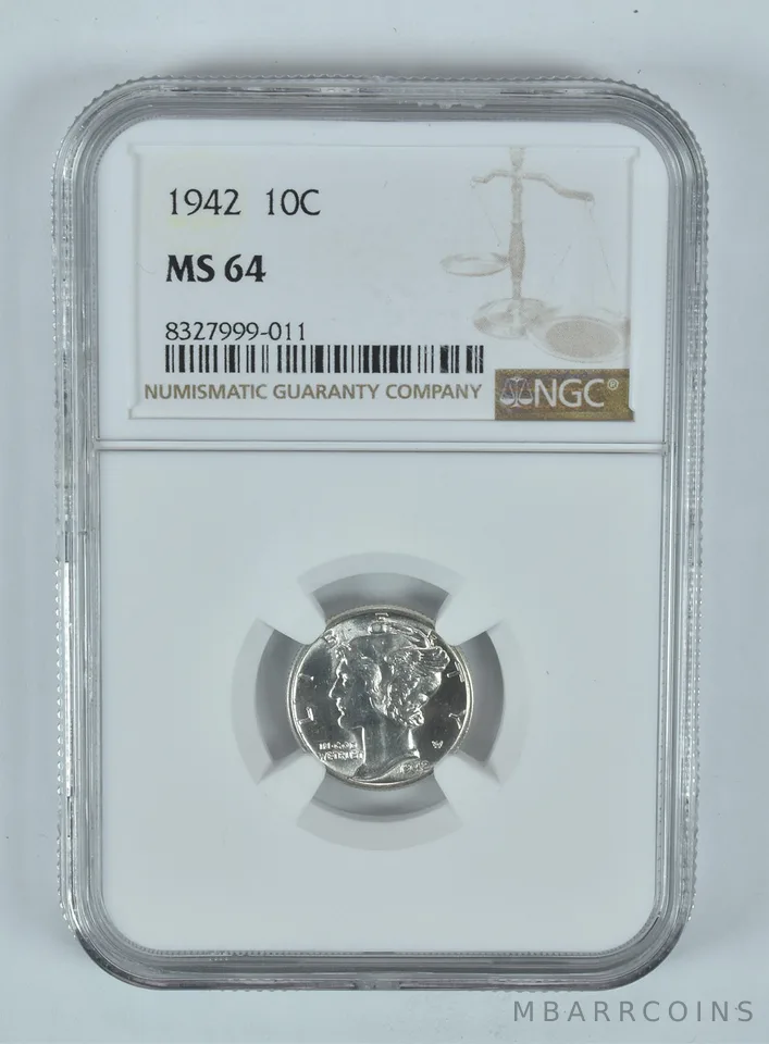 1942 Mercury Dime MS64 NGC Brown Label