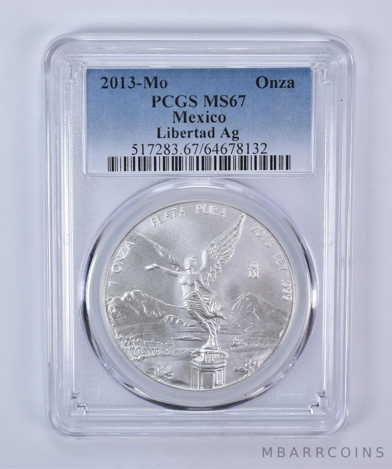 2013 Mo Mexico 1 Onza Silver Libertad MS67 PCGS Blue Label