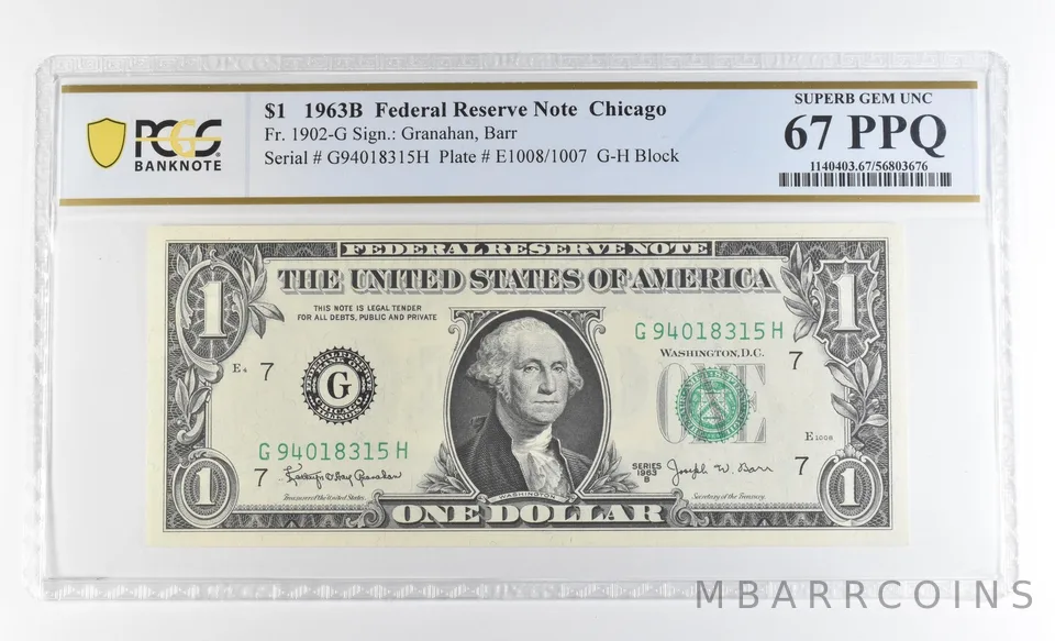 1963 B $1 Chicago IL FRN Fr#1902-G Superb Gem Unc 67 PPQ PCGS *9252