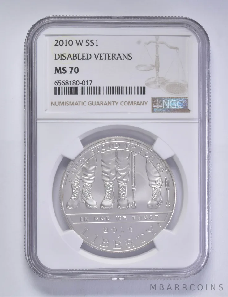 2010-W Disabled Veterans Commemorative Silver Dollar $1 MS70 NGC Brown Lbl