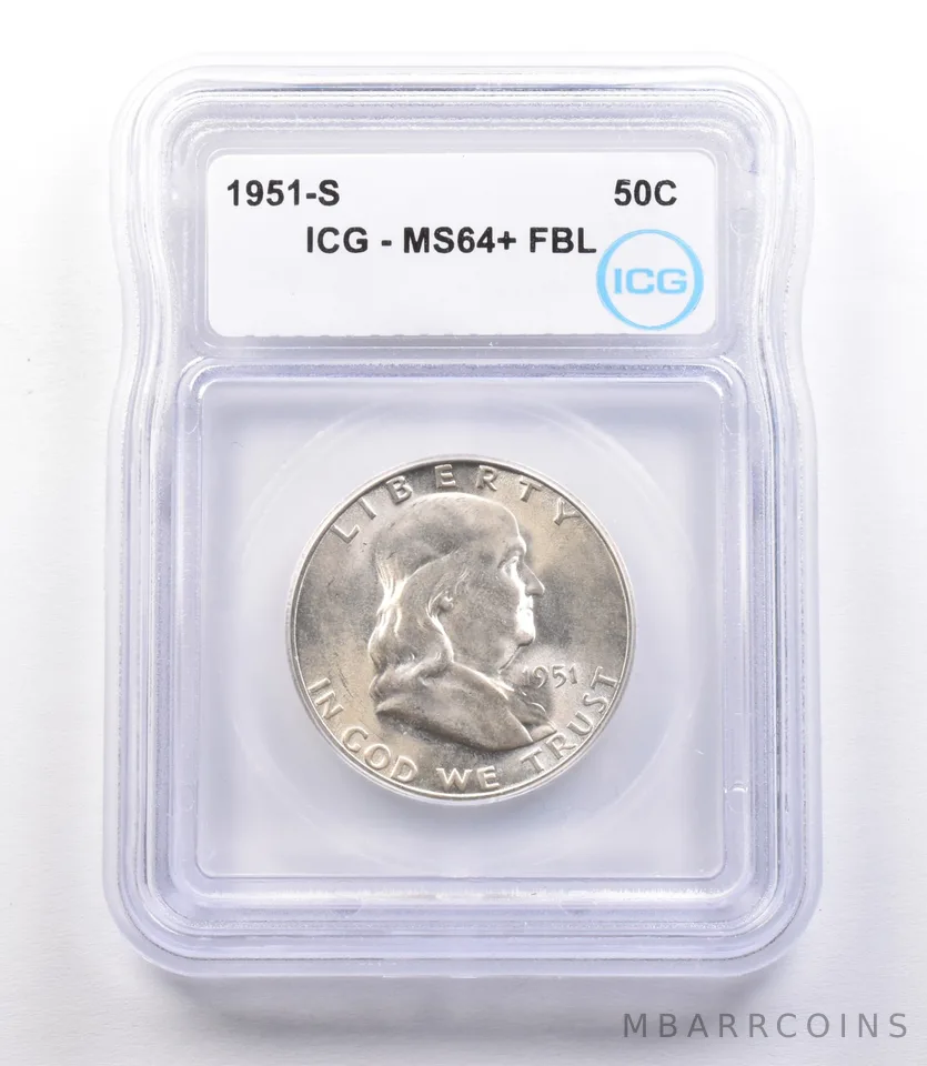 1951-S Franklin Half Dollar MS64+ FBL ICG *1918