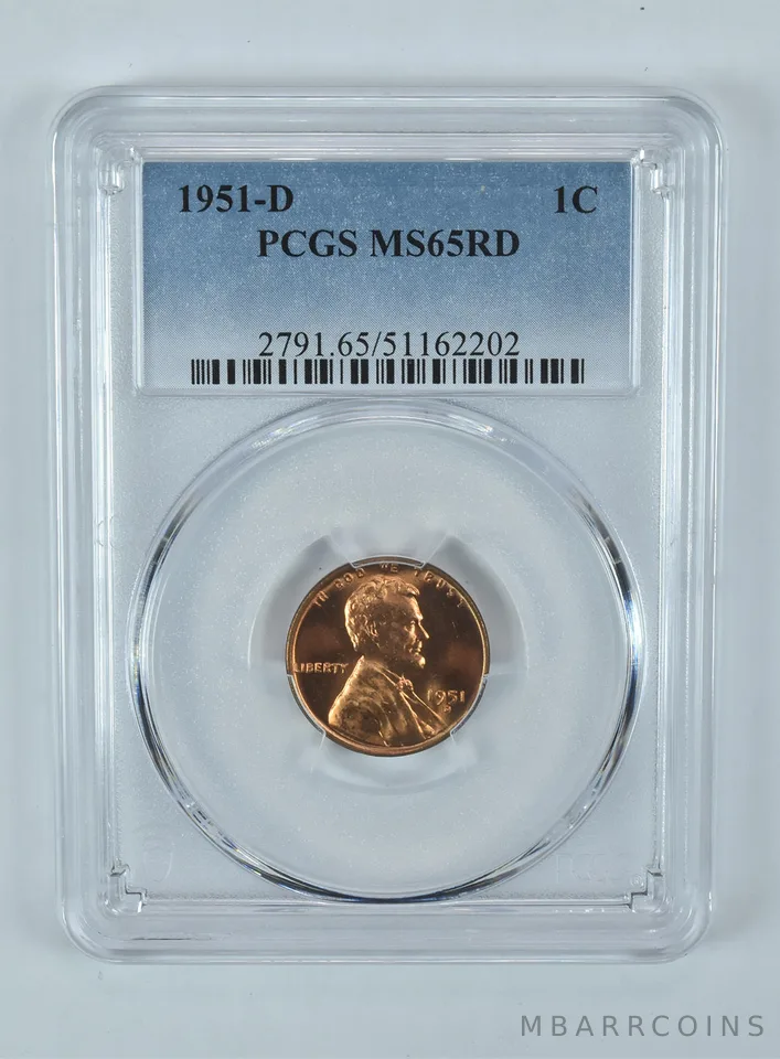 1951-D Lincoln Wheat Cent MS65 RD PCGS Blue Label