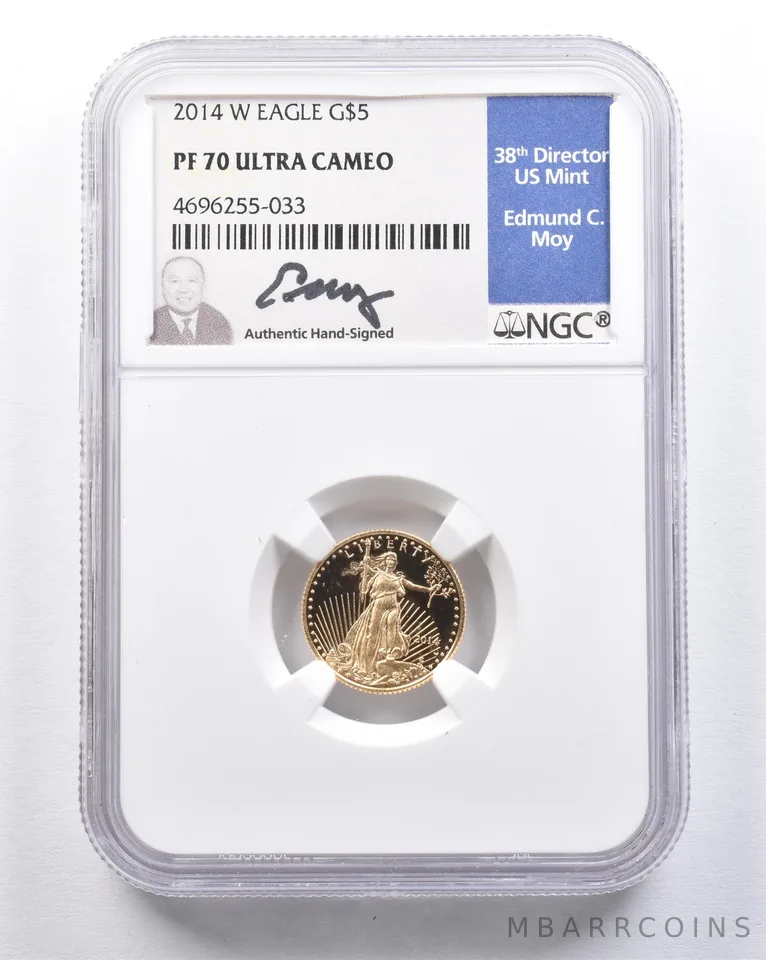 2014-W $5 American Gold Eagle Moy 1/10 Oz Gold PF70 UCAM NGC *2115