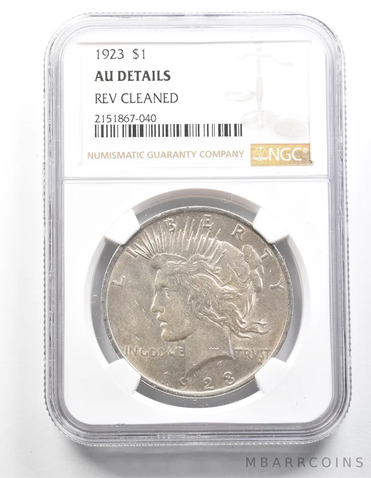 1923 Peace Silver Dollar AU Det NGC (Strike Through Obverse) a1322