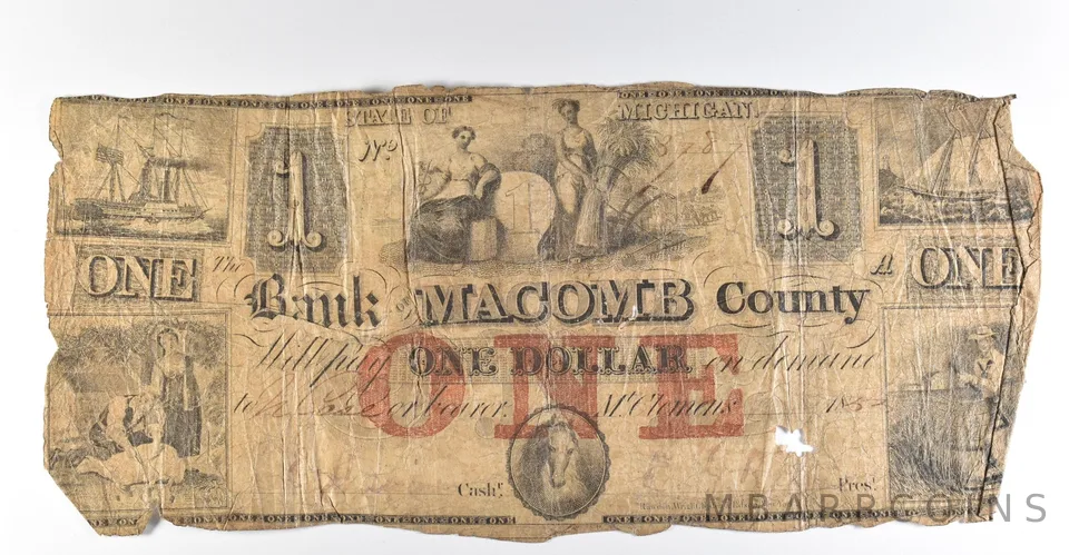 1857 $1 Michigan Bank Of Macomb County Obsolete Note *8448