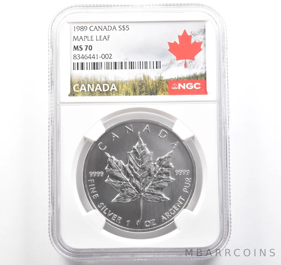 1989 Canada 5 Dollars Silver Maple Leaf MS70 NGC Canada Label