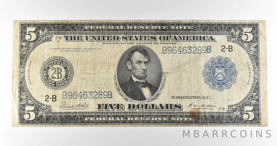 1914 $5 New York NY FRN Blue Seal Large Note Fr#851a *4644