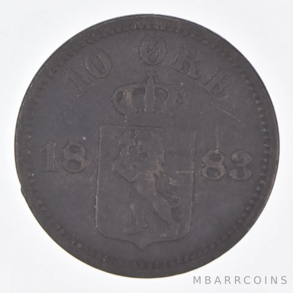 Better Date - 1883 Norway 10 Ore World Coin- Silver *282