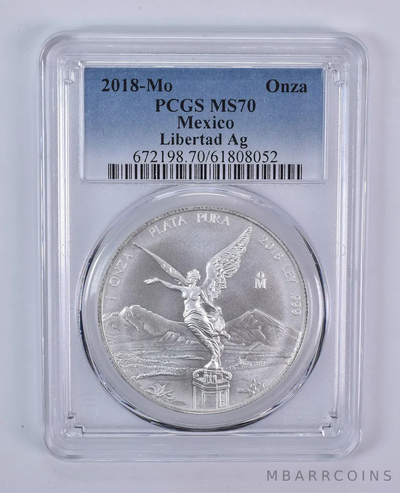 2018 Mo Mexico 1 Onza Silver Libertad MS70 PCGS Blue Label