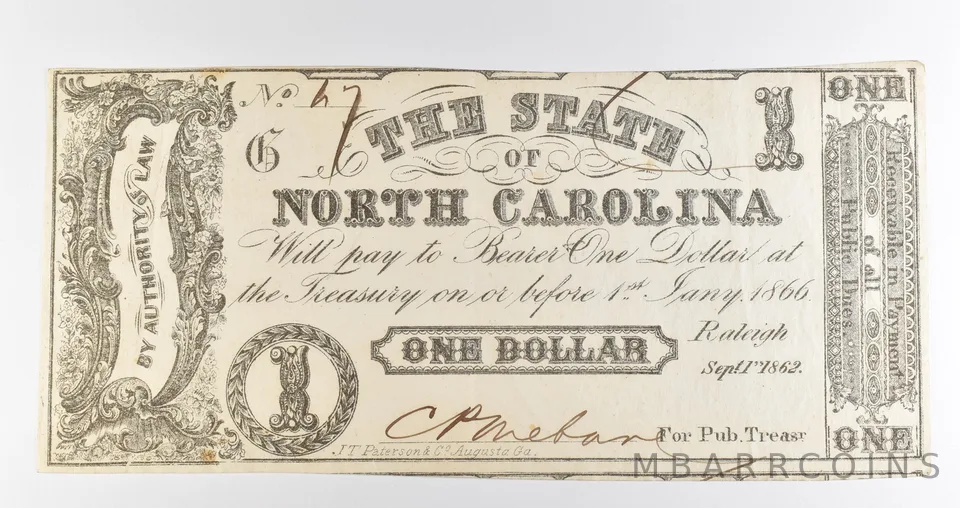 1862 $10 Raleigh NC State Of North Carolina Obsolete Note *3921