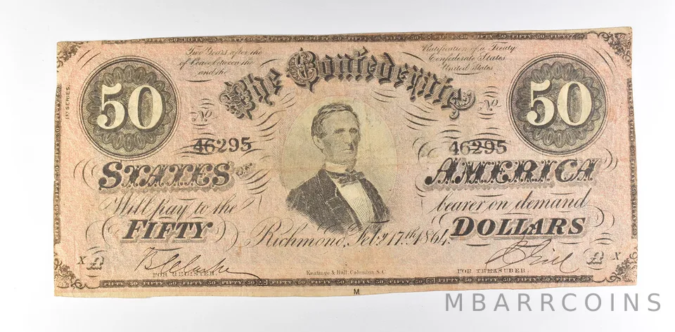 1864 $50 Confederate States Of America T-66 Large Note *8532