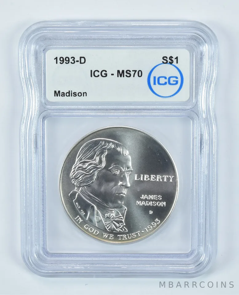 1993-D James Madison Commemorative Silver Dollar MS70 ICG