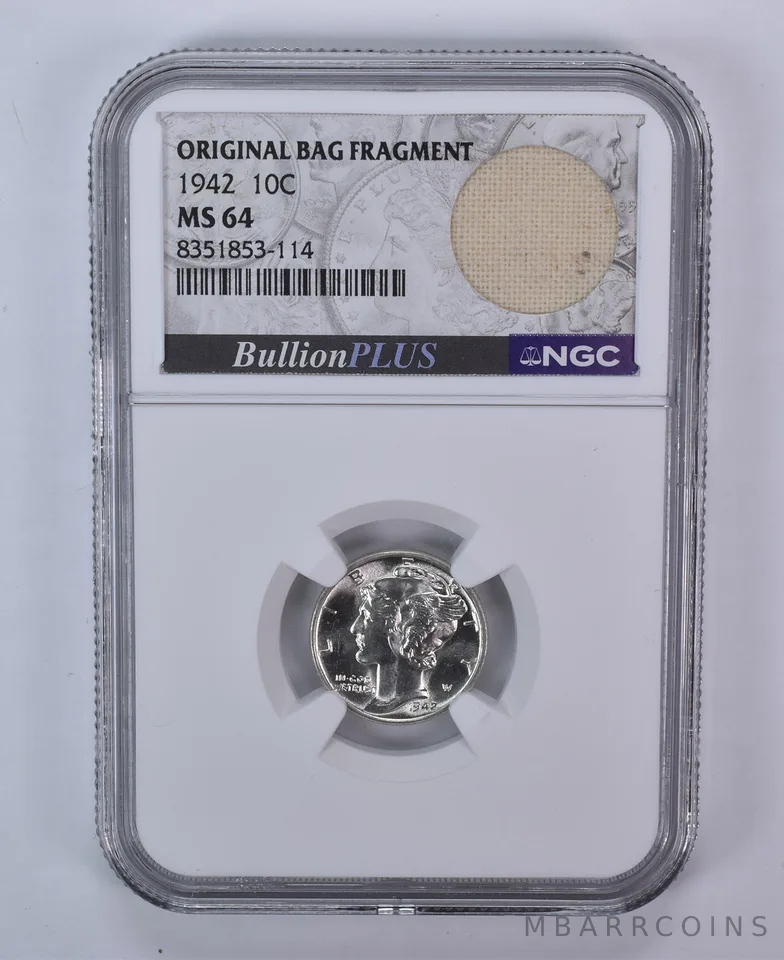 1942 Mercury Dime Original Bag Fragment MS64 NGC