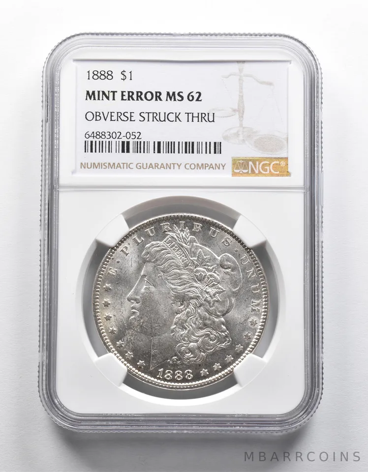 Mint Error MS62 1888 Morgan Silver Dollar OBV Struck Thru NGC *1909