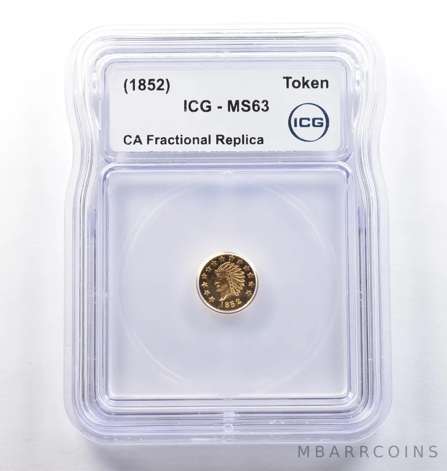 (1852) CA Fractional Gold Style Token Indian Head 1/2 Dollar MS63 ICG *3827