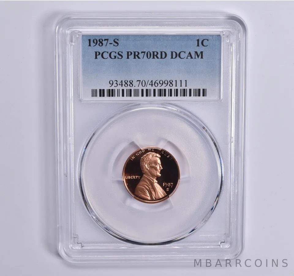 1987-S Lincoln Memorial Cent PR70 RD PCGS Blue Lbl