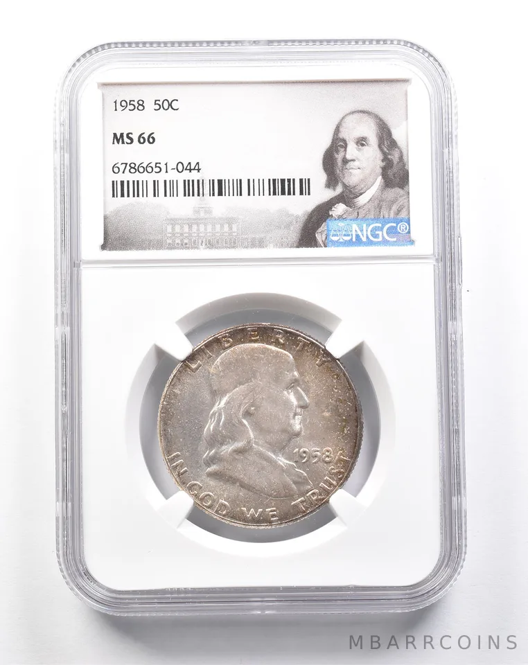 1958 Franklin Half Dollar MS66 NGC Beautiful Tone a2239