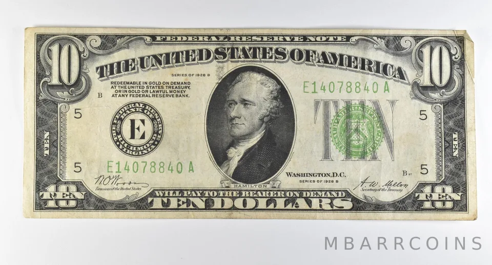 1928 B $10 Richmond VA FRN Light Green Seal Gold Certificate *0339