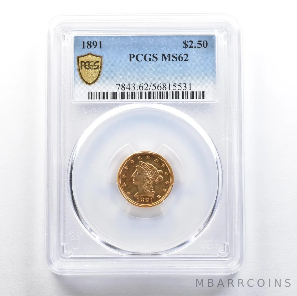 1891 $2.50 Liberty Head Gold Quarter Eagle MS62 PCGS DDR *7629